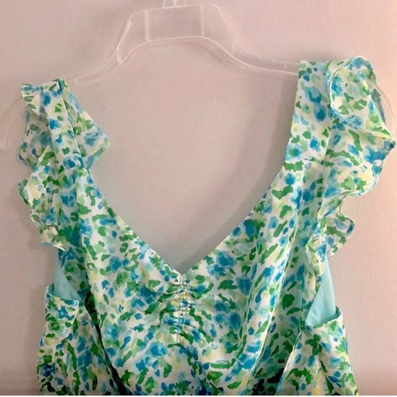 Romance Silky Chiffon Sleeveless Top, Tie Back, Watercolor Blue/Greens, 12 - Picture 3 of 8